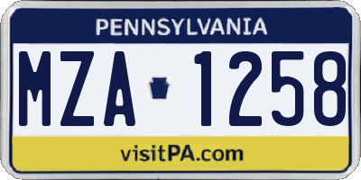 PA license plate MZA1258