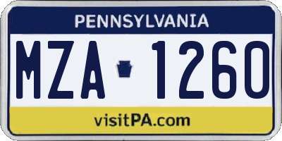 PA license plate MZA1260