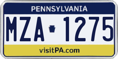 PA license plate MZA1275