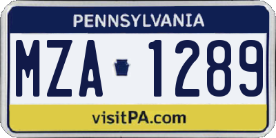 PA license plate MZA1289
