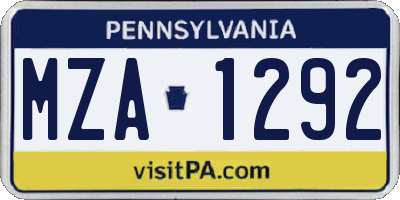 PA license plate MZA1292