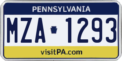 PA license plate MZA1293