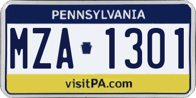 PA license plate MZA1301