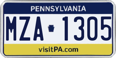 PA license plate MZA1305