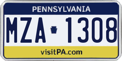 PA license plate MZA1308