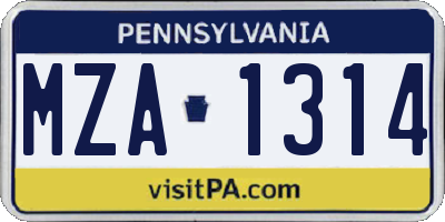 PA license plate MZA1314