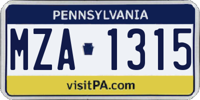PA license plate MZA1315