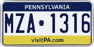 PA license plate MZA1316