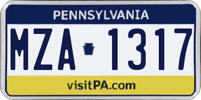 PA license plate MZA1317