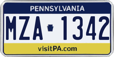 PA license plate MZA1342