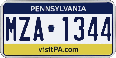 PA license plate MZA1344
