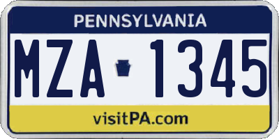 PA license plate MZA1345