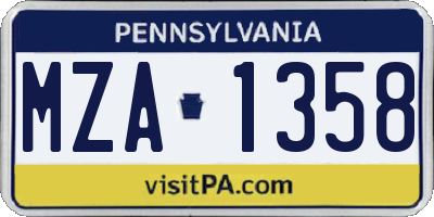 PA license plate MZA1358