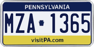 PA license plate MZA1365