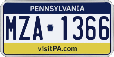 PA license plate MZA1366
