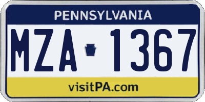 PA license plate MZA1367