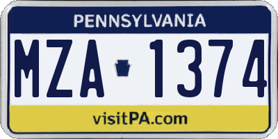 PA license plate MZA1374