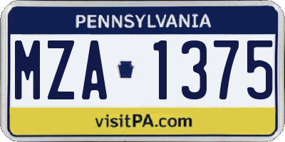 PA license plate MZA1375
