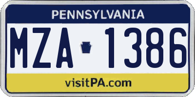 PA license plate MZA1386