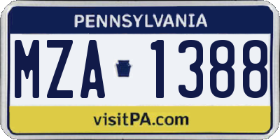 PA license plate MZA1388