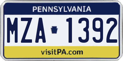 PA license plate MZA1392