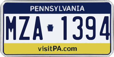 PA license plate MZA1394