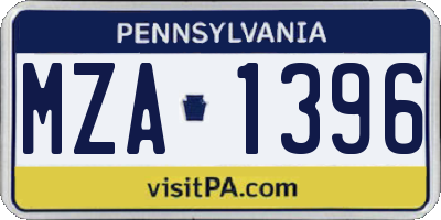 PA license plate MZA1396