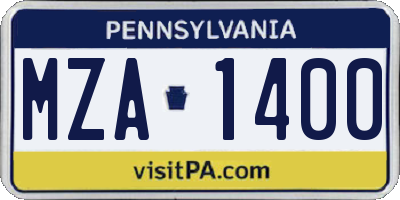 PA license plate MZA1400