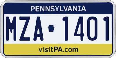 PA license plate MZA1401