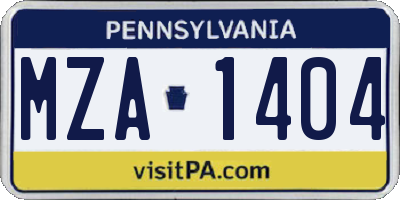 PA license plate MZA1404