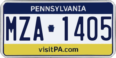 PA license plate MZA1405