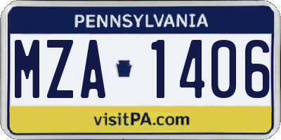 PA license plate MZA1406