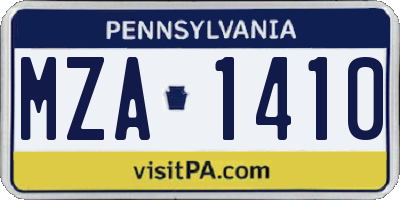 PA license plate MZA1410