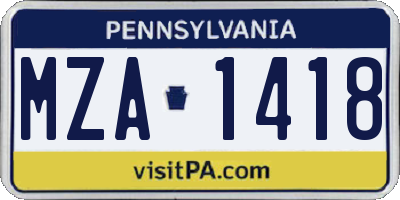 PA license plate MZA1418