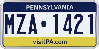 PA license plate MZA1421