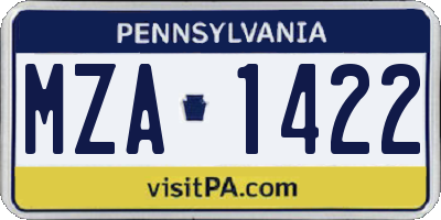 PA license plate MZA1422