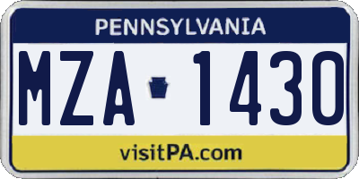 PA license plate MZA1430