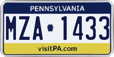 PA license plate MZA1433