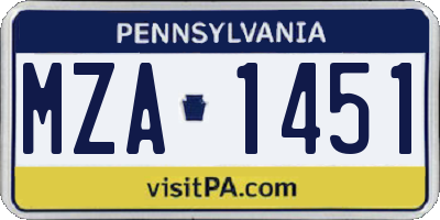 PA license plate MZA1451