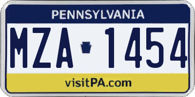 PA license plate MZA1454