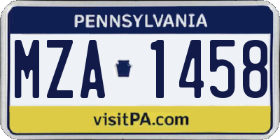 PA license plate MZA1458