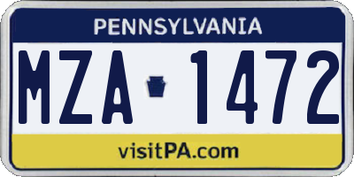 PA license plate MZA1472