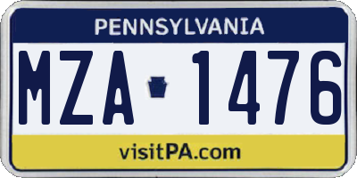 PA license plate MZA1476