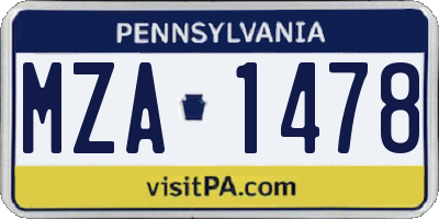 PA license plate MZA1478