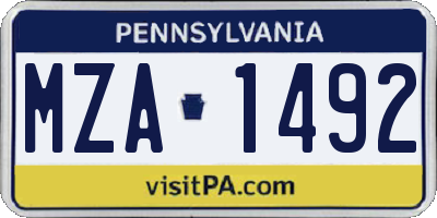 PA license plate MZA1492