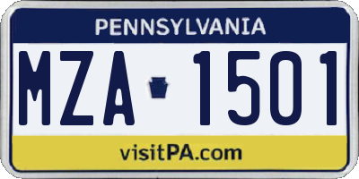 PA license plate MZA1501