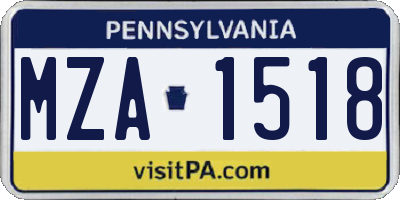 PA license plate MZA1518