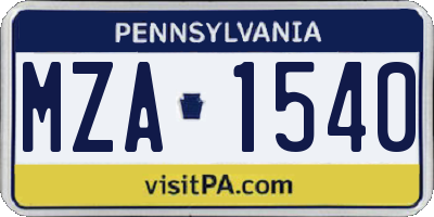 PA license plate MZA1540