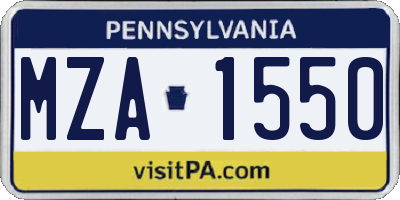 PA license plate MZA1550
