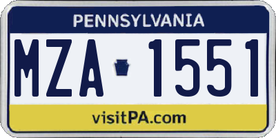PA license plate MZA1551